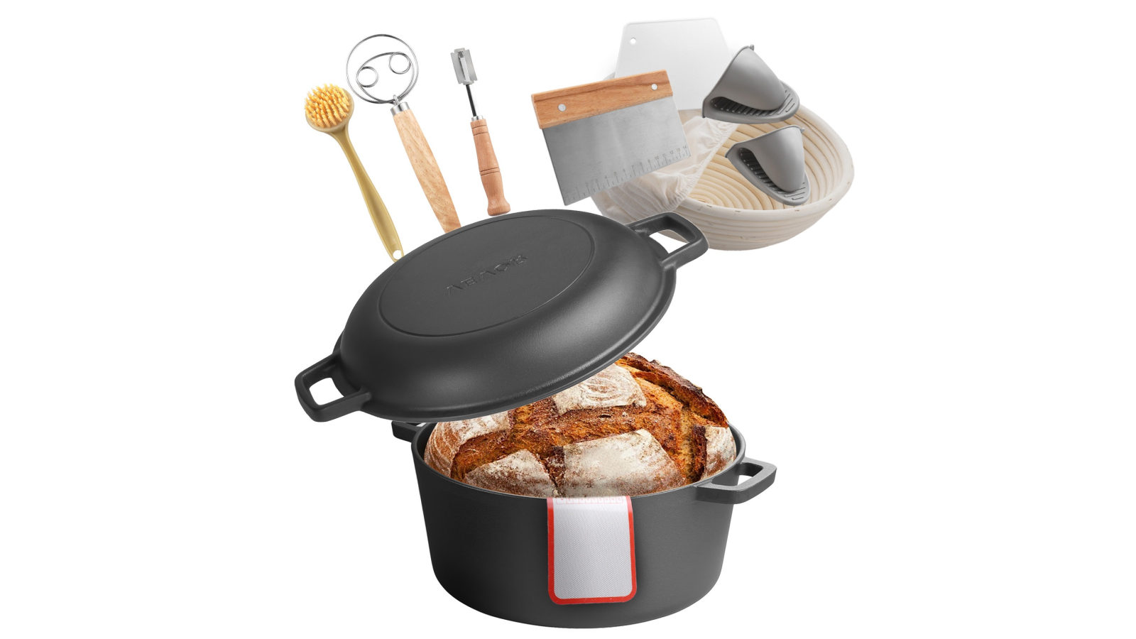 Vevor 4.7L Cast Iron Dutch Oven 2-in-1 Pre-Seasoned Double Pot Lid Handles