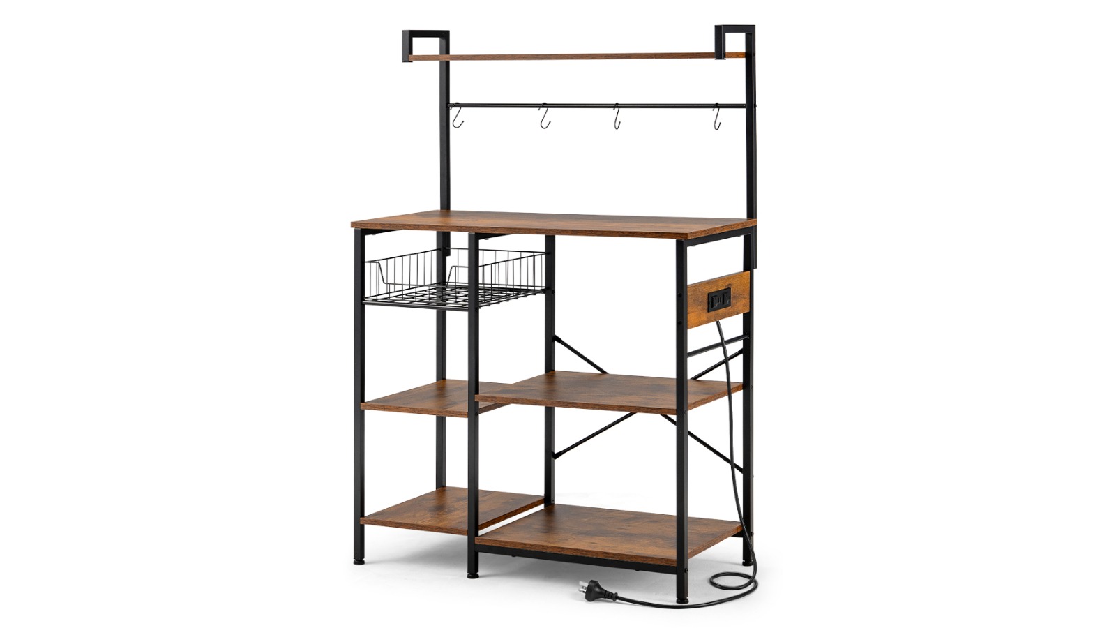 Zuni 4 Piece S-Hooks Kitchen Bakers Rack - Brown