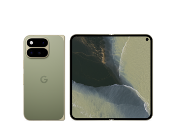 Google Pixel 11 Pro Fold in Pistachio green showing folded and unfolded display 