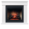 Electric fireplace with white mantel and realistic flame effect
