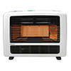 Freestanding white gas heater with ceramic heating panel