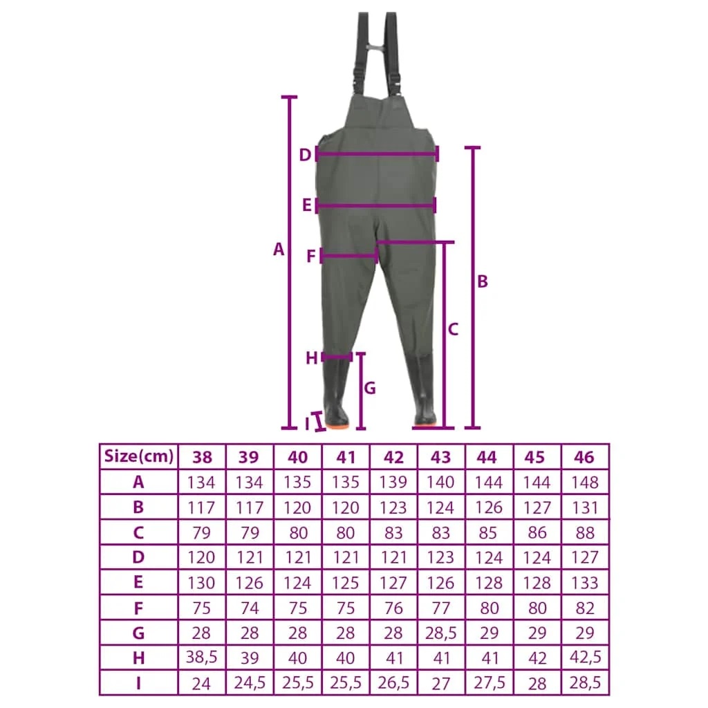 VidaXL Wading Pants Sizing Chart
