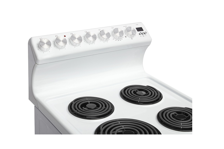 Euromaid 540mm Rear Control Electric Freestanding Cooker with Coil Cooktop White Harvey Norman
