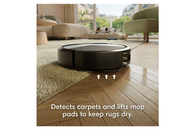  Detects carpets and lifts mop pads to keep rugs dry. 