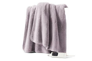 Sunbeam Feel Perfect Sherpa Fleece Heated Throw Light Grey Harvey Norman